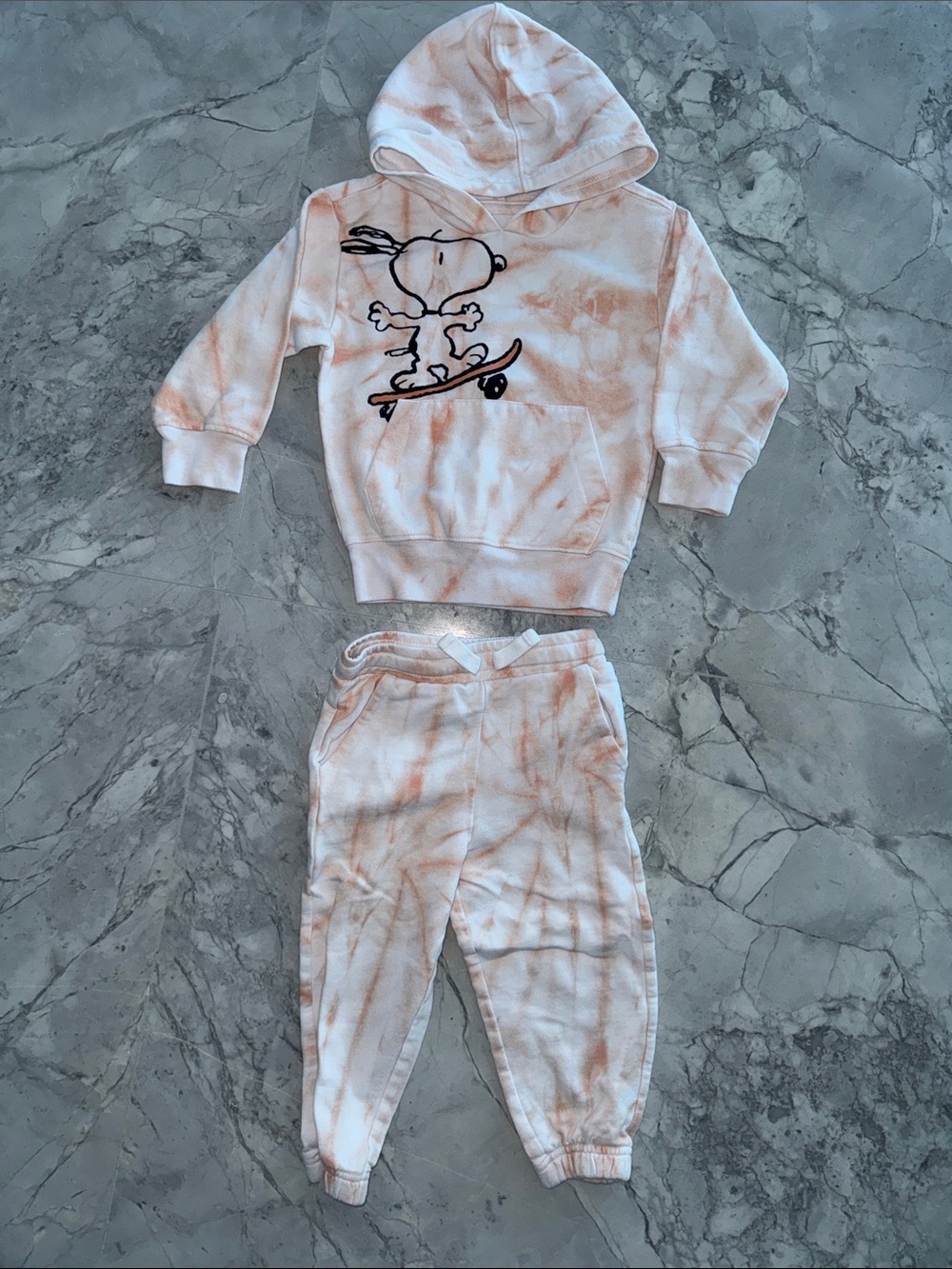 Snoopy Skateboard Tie-Dye Hoodie & Jogger Set - Peach/White